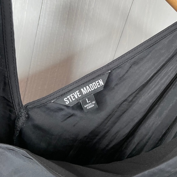 STEVE MADDEN Donna Pleated Handkerchief Hem Satin Dress - Black - Picture 8 of 8